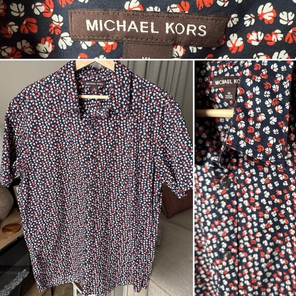 Michael Kors Men’s S/S Blue/white/orange Slim Fit Floral Button Up Size XL - Picture 1 of 10
